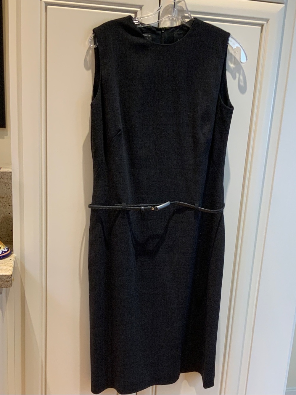 Liz Claiborne Black Sleeveless Midi Sheath Dress with Waist Belt